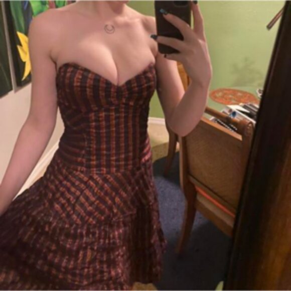 Nicole Miller Collection Vintage 90's Shimmering Strapless Corset Mini Dress 10 - Picture 1 of 10